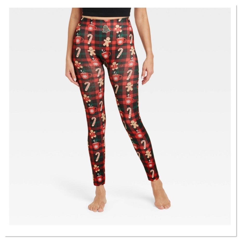 Women’s Holiday Plaid Seamless Fleece Lined Leggings Wondershop